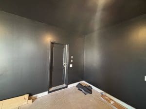 Charleston SC interior room with freshly applied dark charcoal paint on walls and ceiling during a painting project
