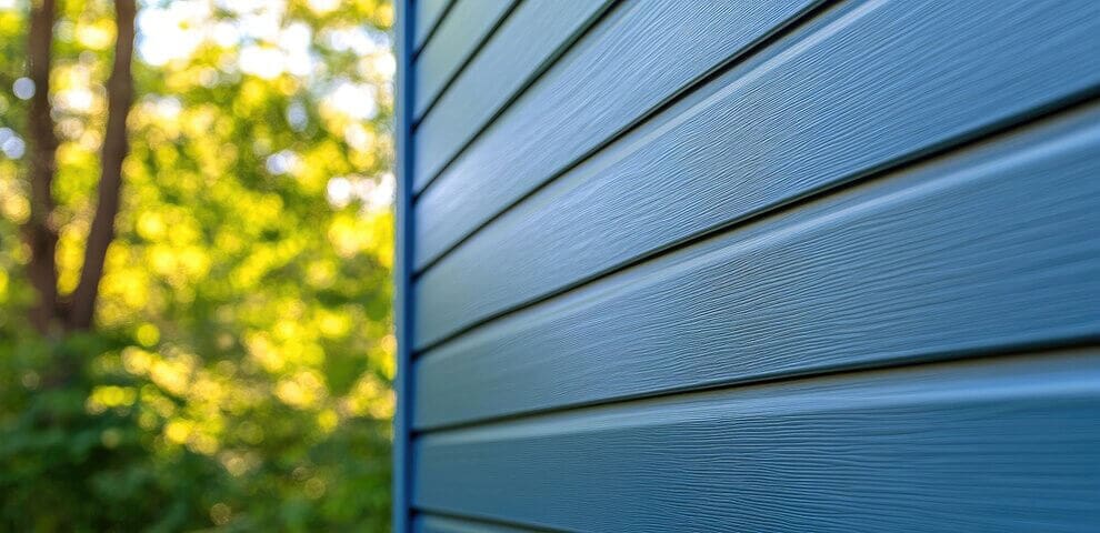 Close-up of freshly painted blue exterior siding showing the type of durable finish that holds up best in high humidity conditions