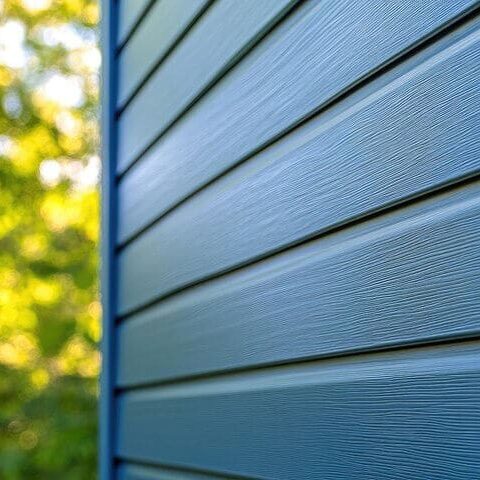 Close-up of freshly painted blue exterior siding showing the type of durable finish that holds up best in high humidity conditions